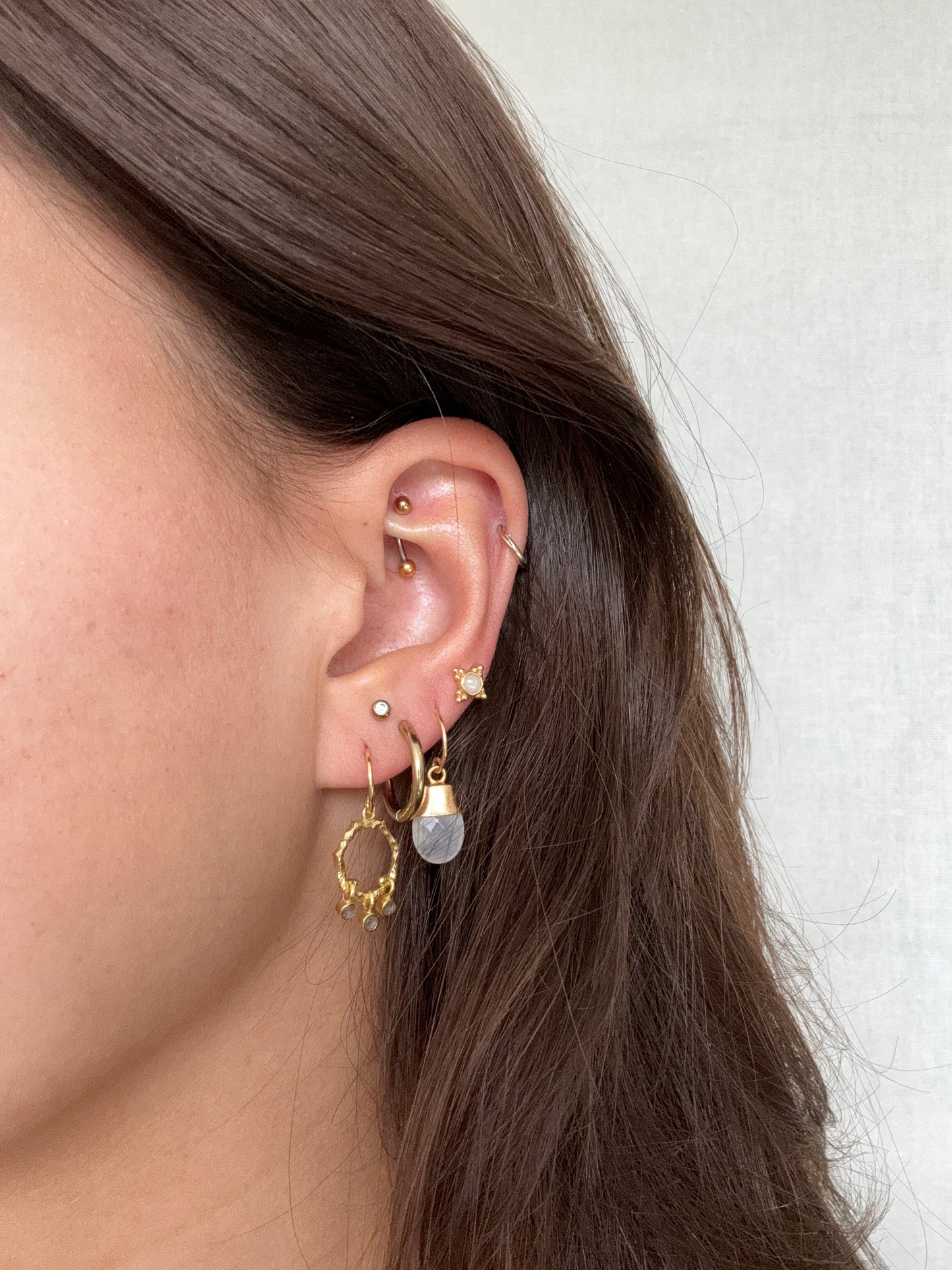 Earring Nori hexagon with labradorte charms